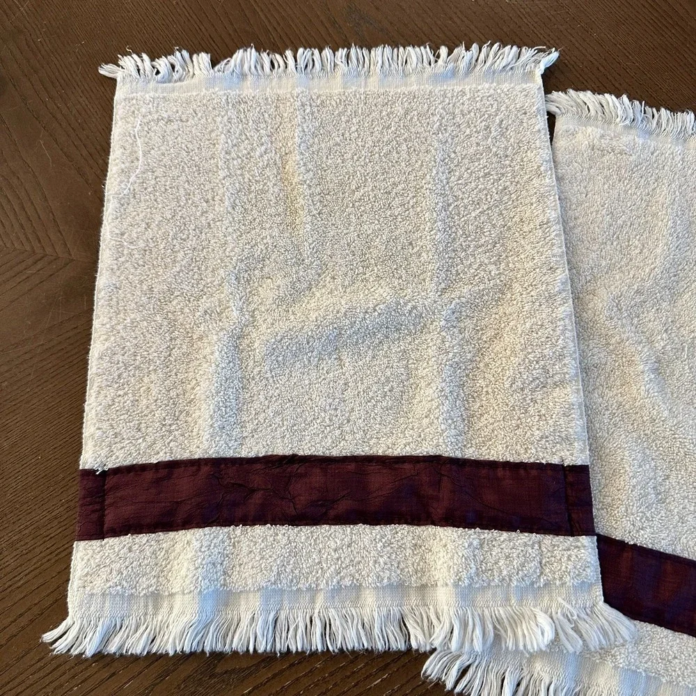 2 Croscill Hand Towels Purple Band Cotton White India Grannycore 17'' x 13''